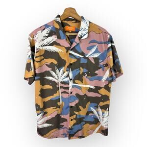 Negative Space Mens M Colorful Camouflage Tropical Button Up Short Sleeve Shirt